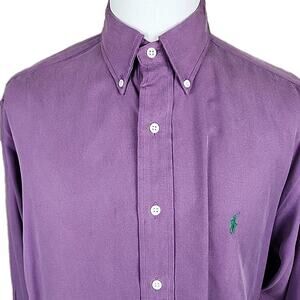 Ralph Lauren Mens Made In USA 100% Imported Silk Purple LS Button Down Shirt L